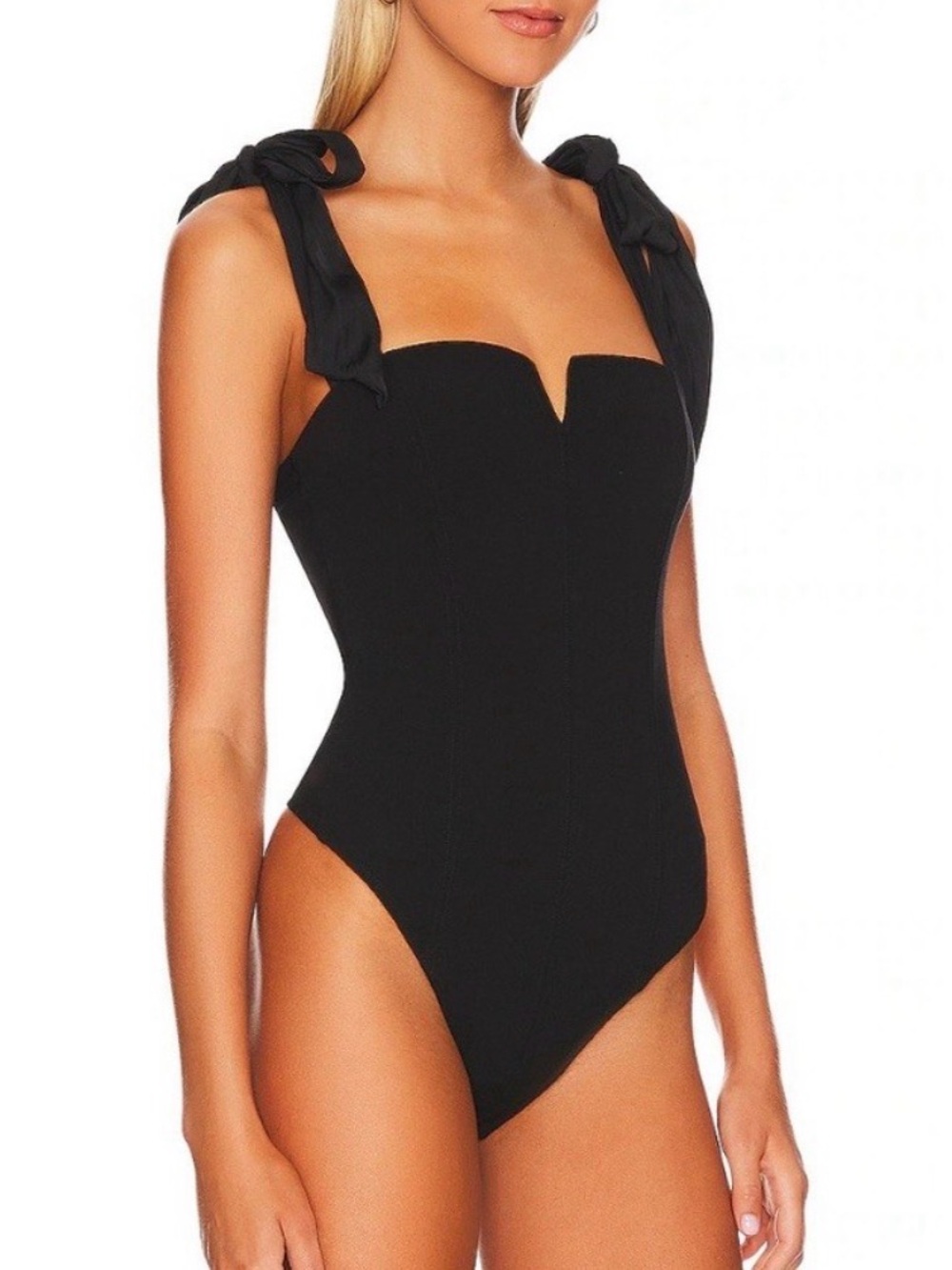 Free People Black Tie-Shoulder Bodysuit